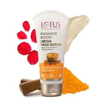 Lotus Herbals Radiance Boost Ubtan Face Scrub| Turmeric, Sandalwood and Rose Water | Glowing Skin |Reducing Dark Spots | Paraben free, Mineral Oil Free | 100gm