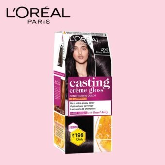 L’Oreal Paris Casting Creme Gloss Small Pack Hair Colour Cream, 200 Ebony Black, 21G+ 24 Ml